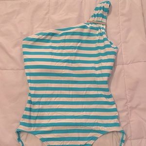 Michael Kors Blue White Striped Bathing Suit